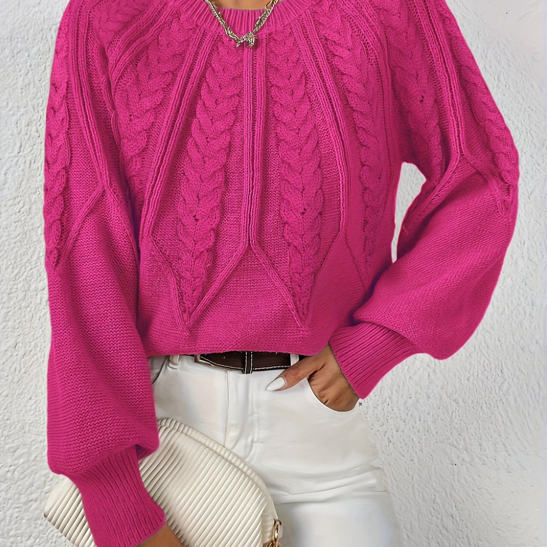 Women's Balloon Sleeve Cable Knit Aran Jumper 23