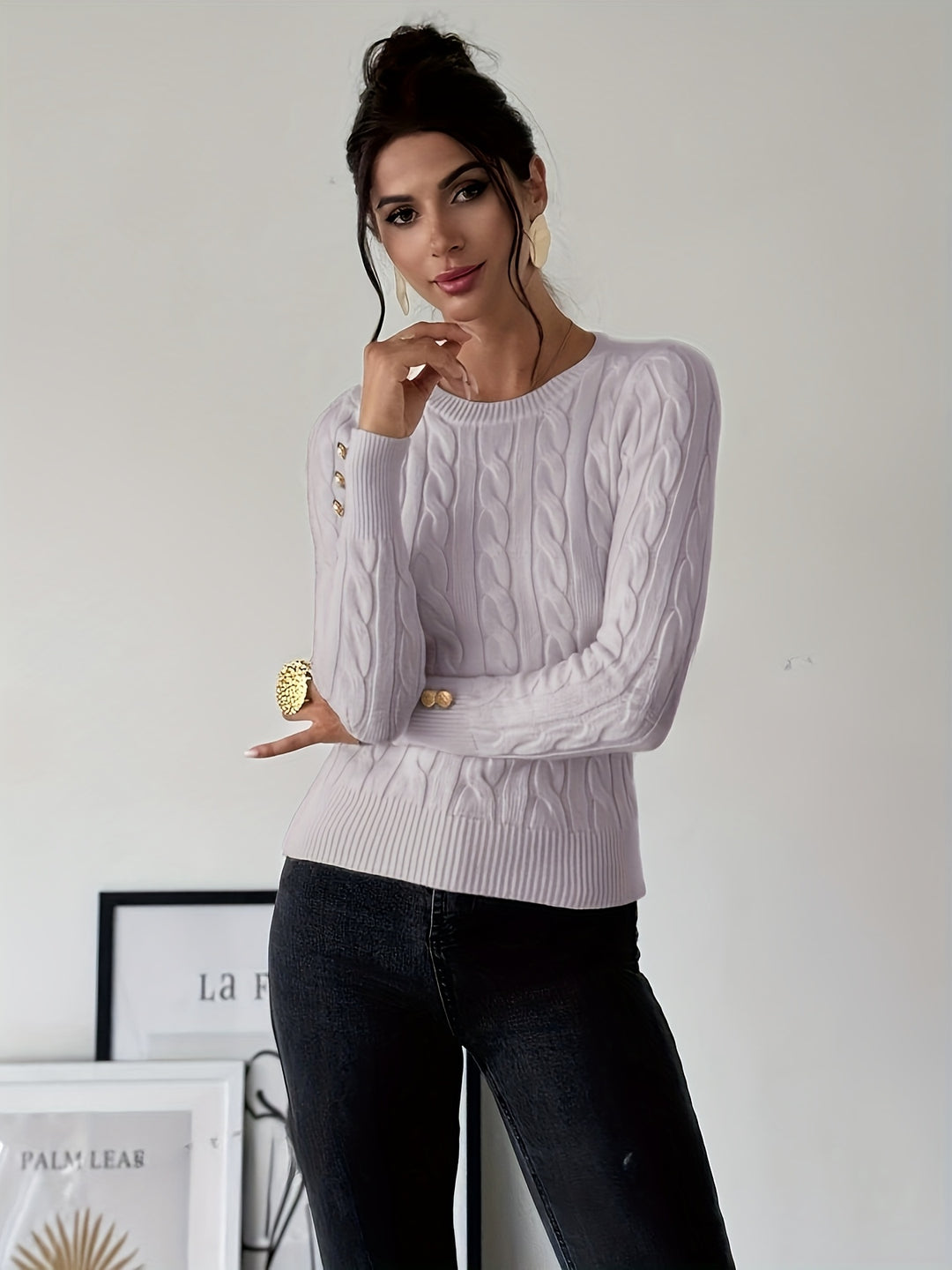 Women's Slim Fit Cable Knit Aran Jumper 3