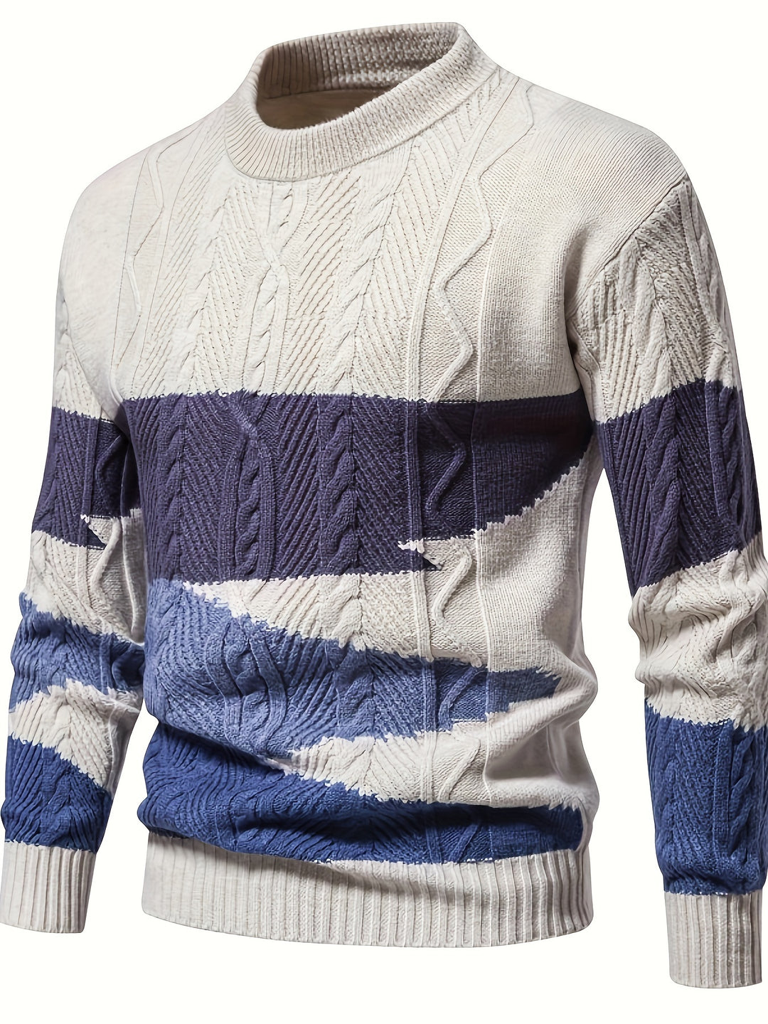 Men's Abstract Colour Block Cable Knit Aran Jumper 1