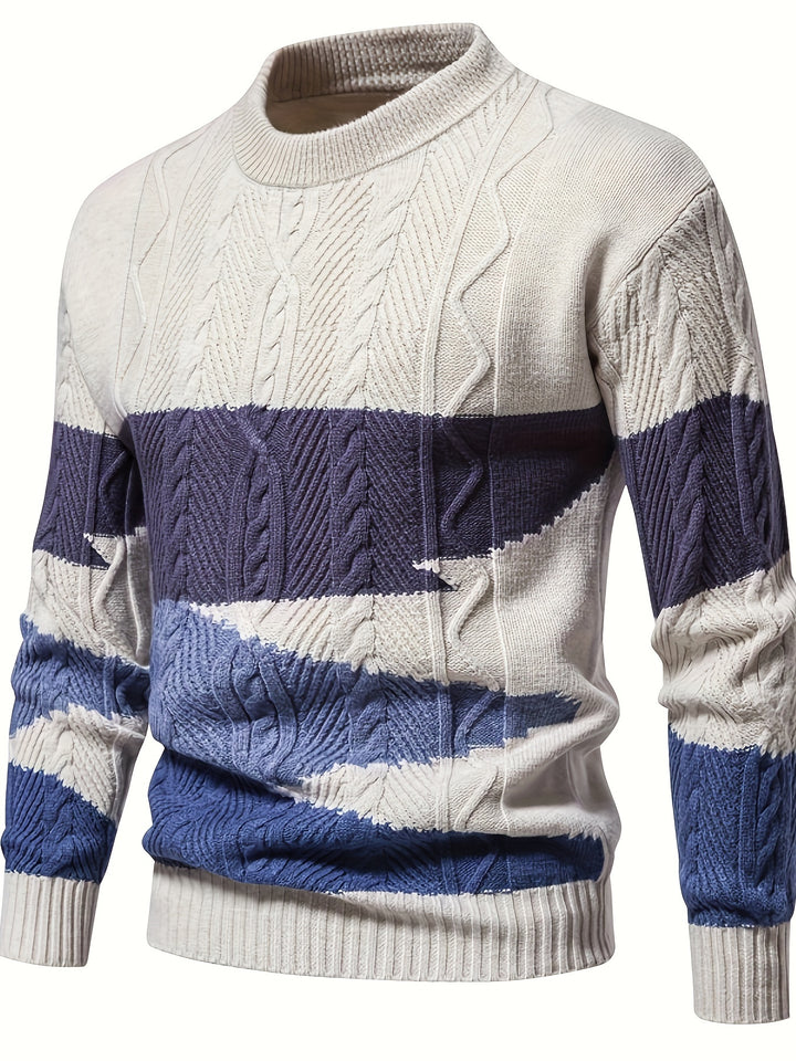 Men's Abstract Colour Block Cable Knit Aran Jumper 1