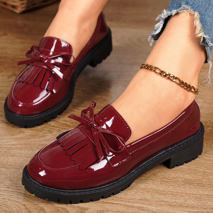 Women's Patent Tassel Bow Chunky Loafers 5