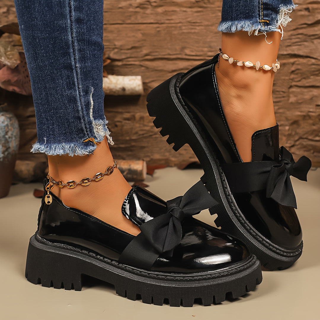 Women's Patent Bow Chunky Platform Loafers 6