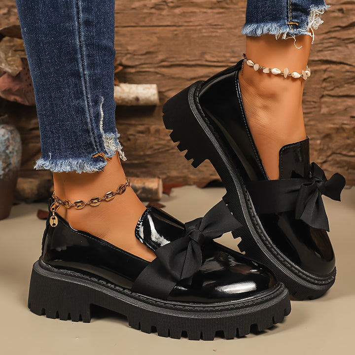 Women's Patent Bow Chunky Platform Loafers 6