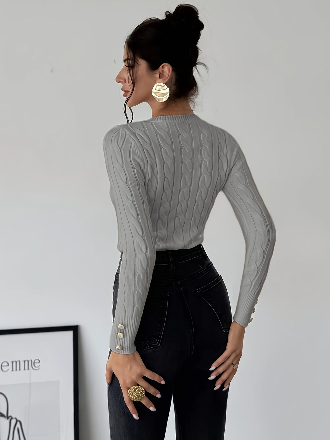Women's Slim Fit Cable Knit Aran Jumper 9