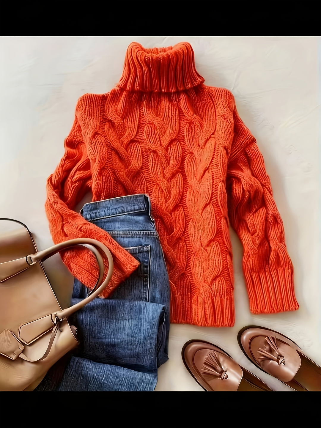 Women's Chunky Turtleneck Cable Aran Jumper 4