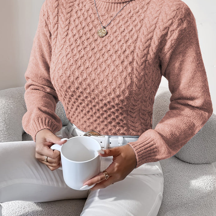Women's Fitted Turtleneck Cable Aran Jumper 13