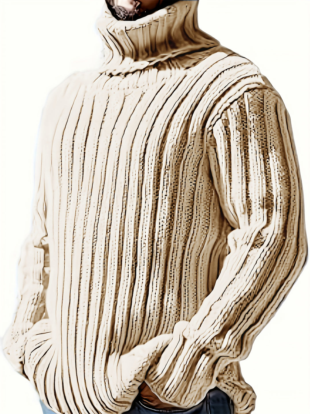 Men's Chunky Ribbed Turtleneck Aran Jumper 9