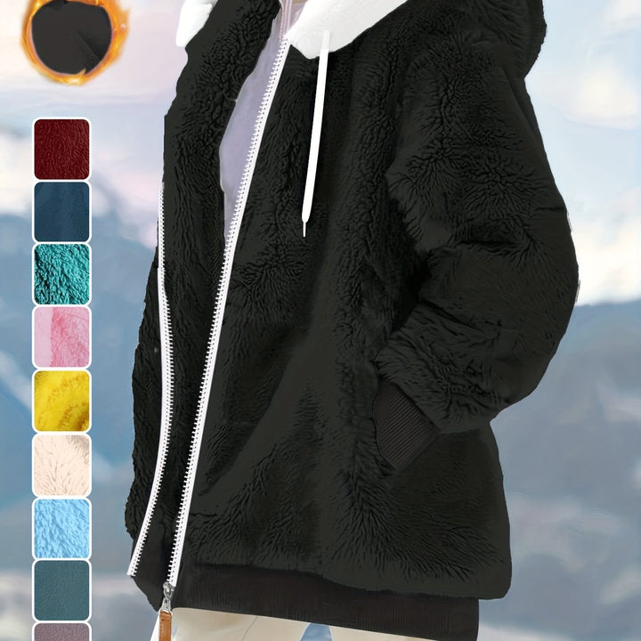 Women's Plus Size Oversized Sherpa Fleece Zip Up Hoodie Jacket 15