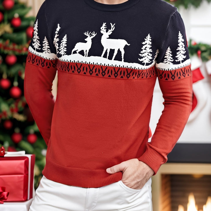 Men's Reindeer Crew Neck Christmas Jumper - Red