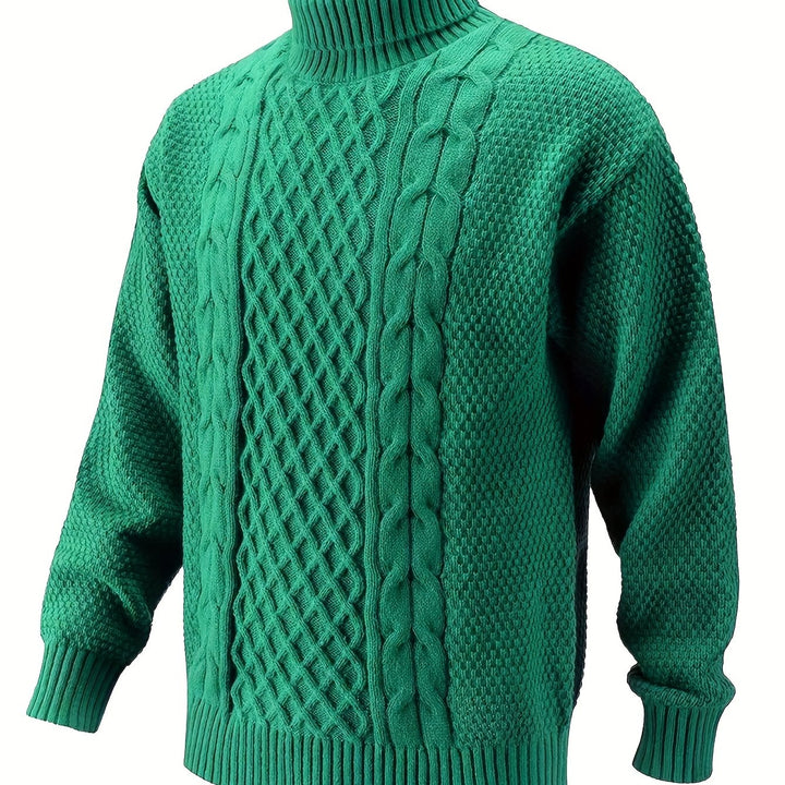Men's Turtleneck Cable Knit Aran Jumper 12