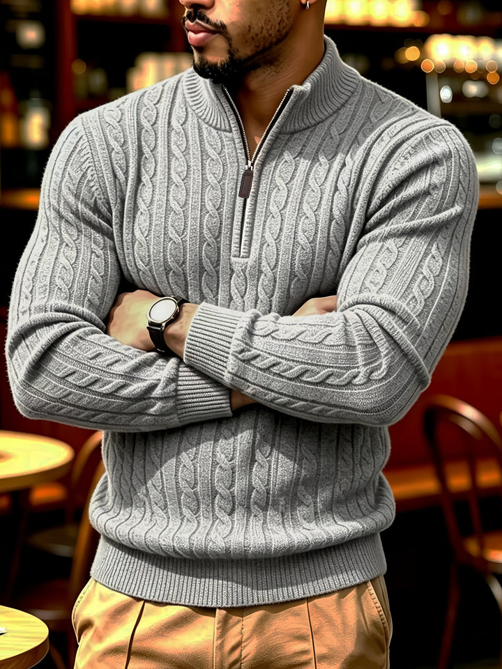 Men's Quarter Zip Cable Knit Aran Jumper 2