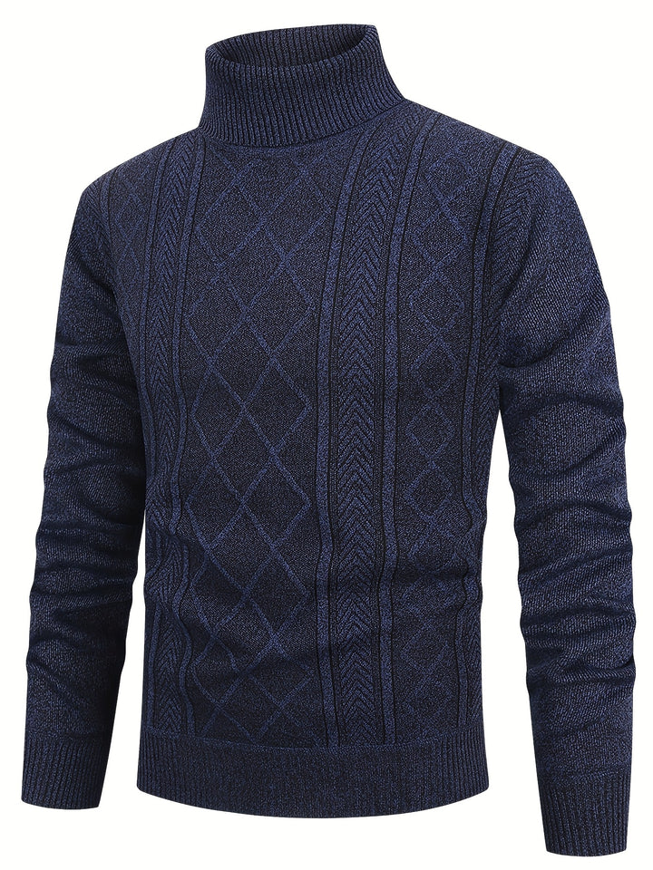 Men's Turtleneck Diamond Knit Aran Jumper 1