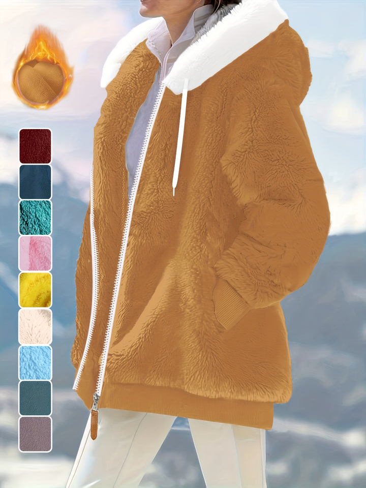 Women's Plus Size Oversized Sherpa Fleece Zip Up Hoodie Jacket 11