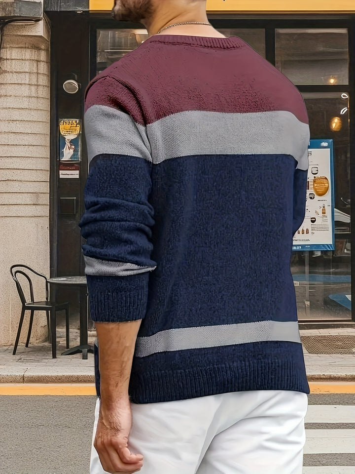 Men's Three Tone Colour Block Cable Aran Jumper 9