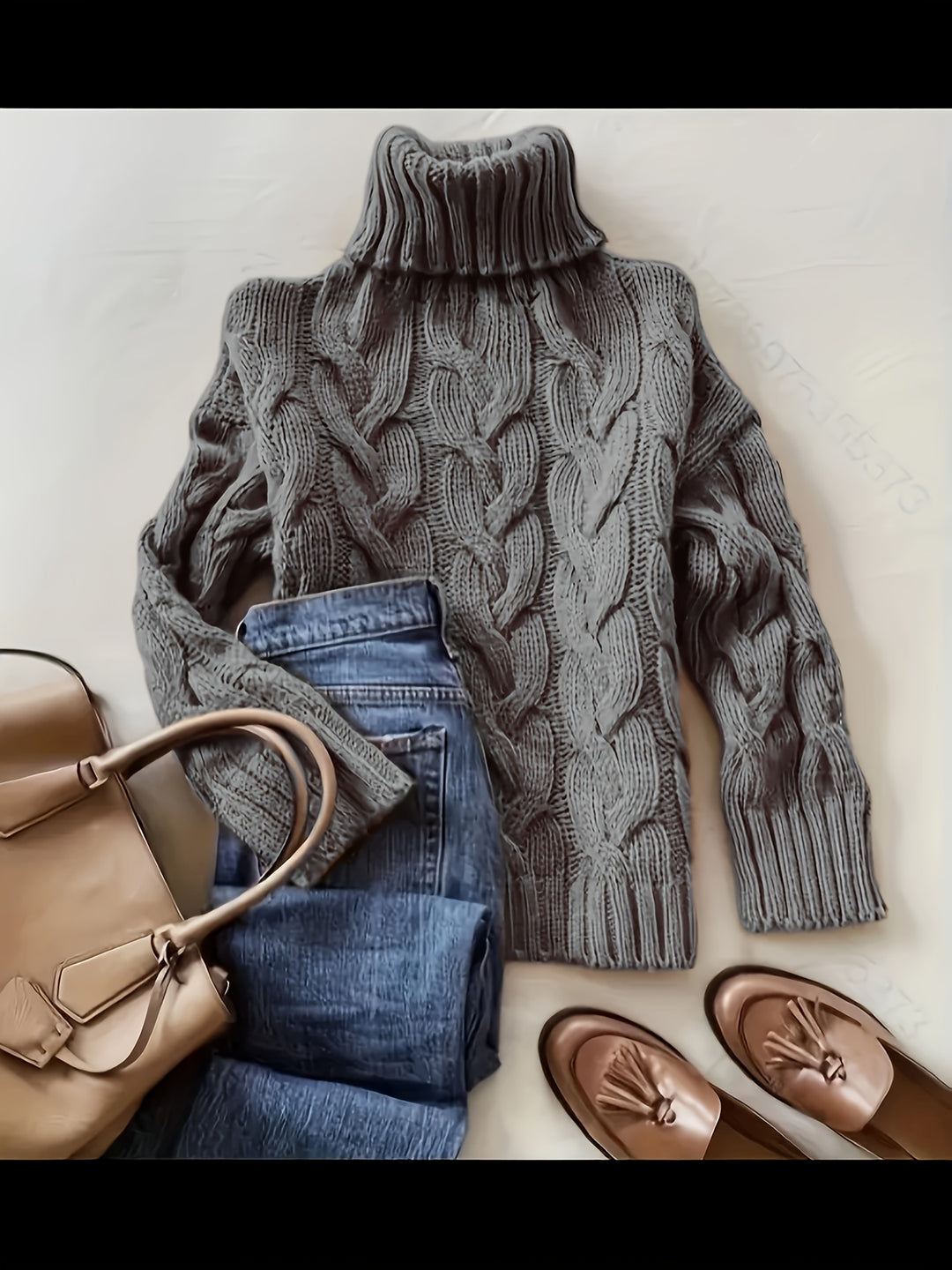Women's Chunky Turtleneck Cable Aran Jumper 3