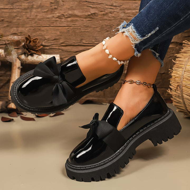 Women's Patent Bow Chunky Platform Loafers 1