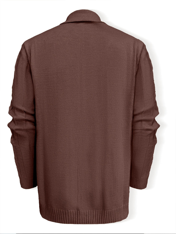 Men's Shawl Collar Button Up Cable Aran Cardigan 7