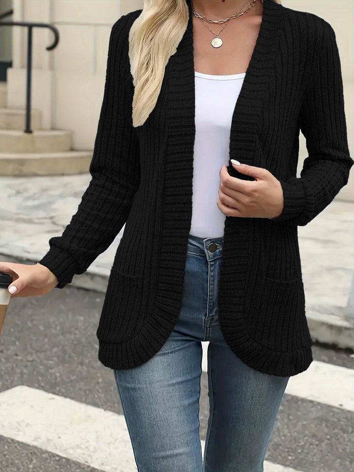 Women's Long Ribbed Knit Open Front Cardigan 1
