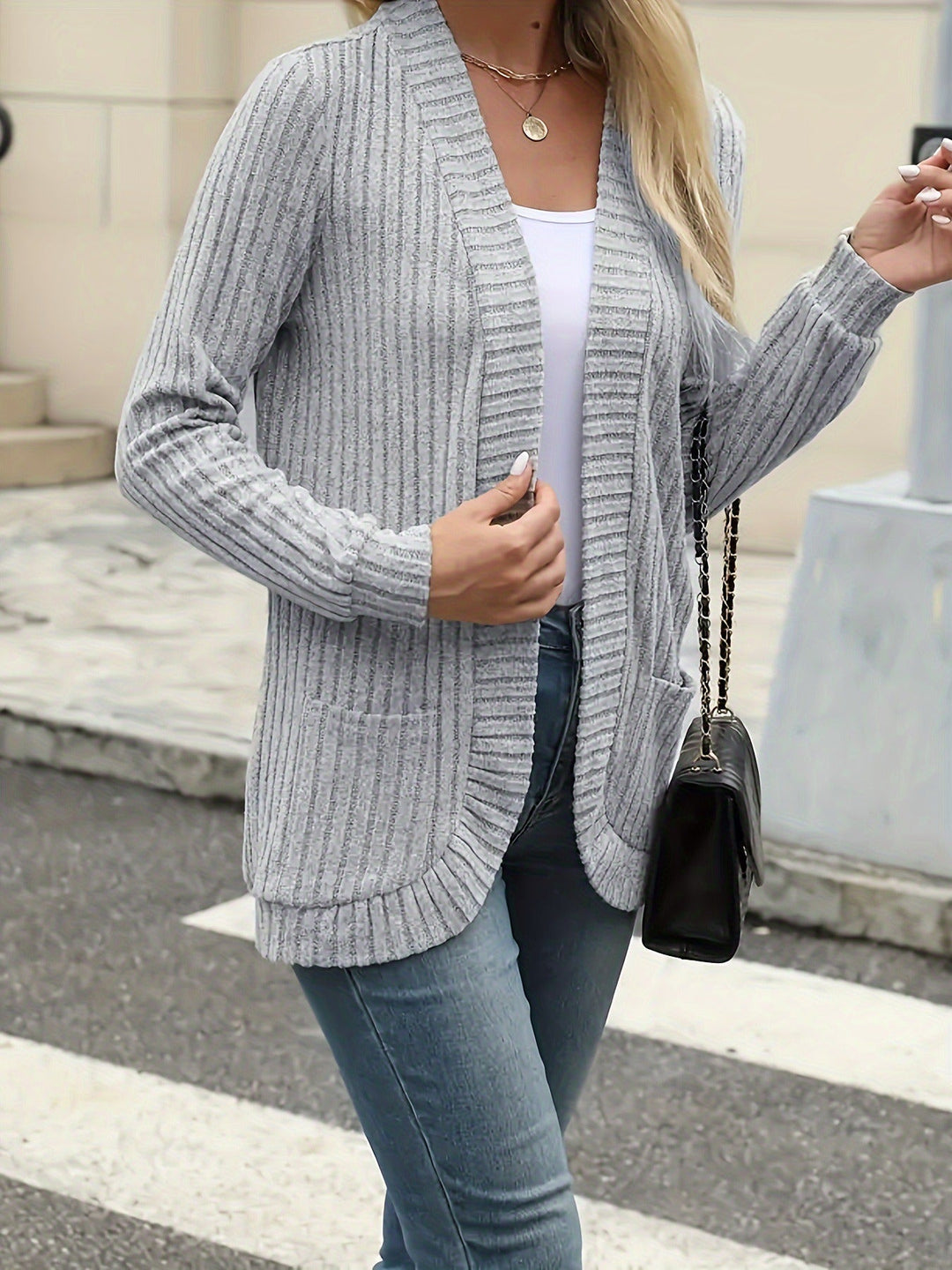 Women's Long Ribbed Knit Open Front Cardigan 10