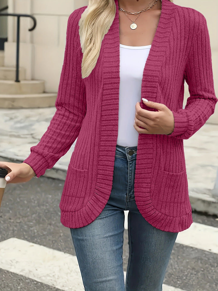 Women's Long Ribbed Knit Open Front Cardigan 4