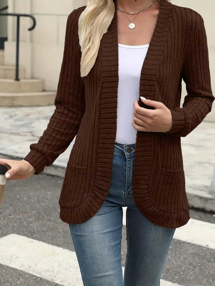 Women's Long Ribbed Knit Open Front Cardigan 6
