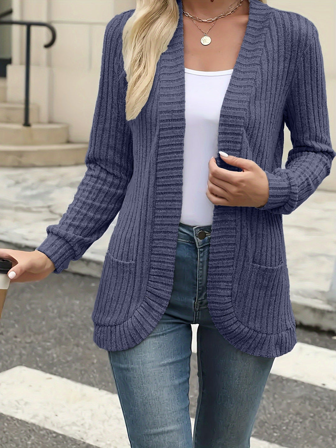 Women's Long Ribbed Knit Open Front Cardigan 7