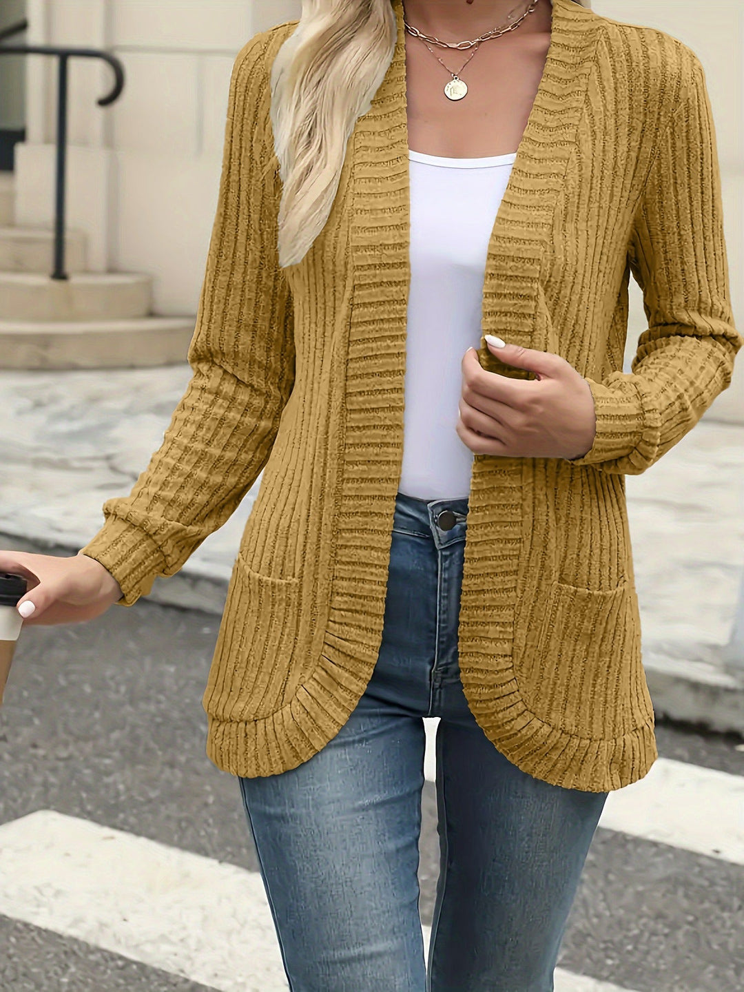 Women's Long Ribbed Knit Open Front Cardigan 8