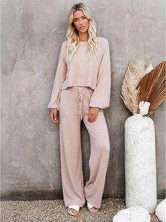 Eilis | Women's Cropped Sweatshirt Wide Leg Co Ord Set