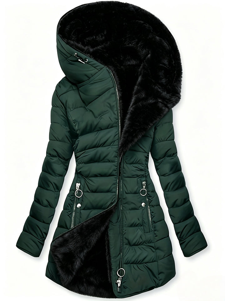 Women's Mid Length Fleece Lined Hooded Quilted Jacket 3