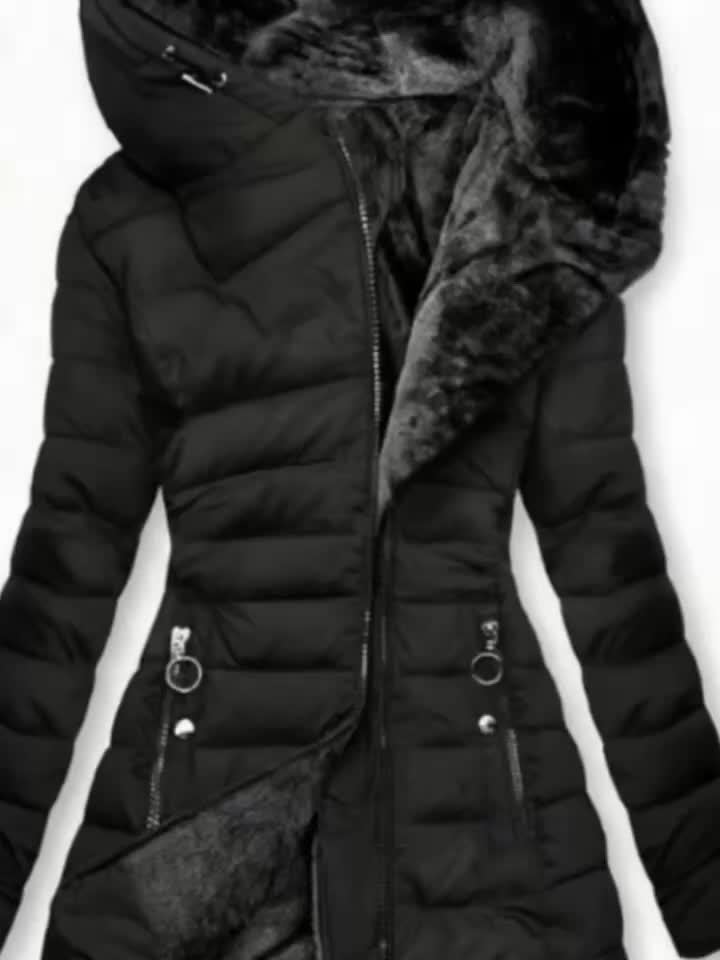 Women's Mid Length Fleece Lined Hooded Quilted Jacket 11