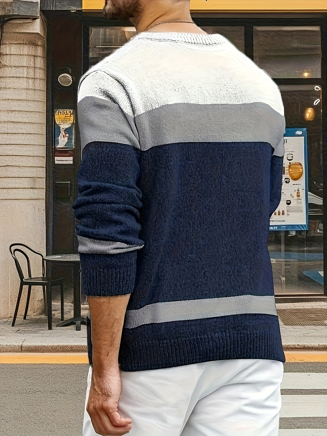 Men's Three Tone Colour Block Cable Aran Jumper 8