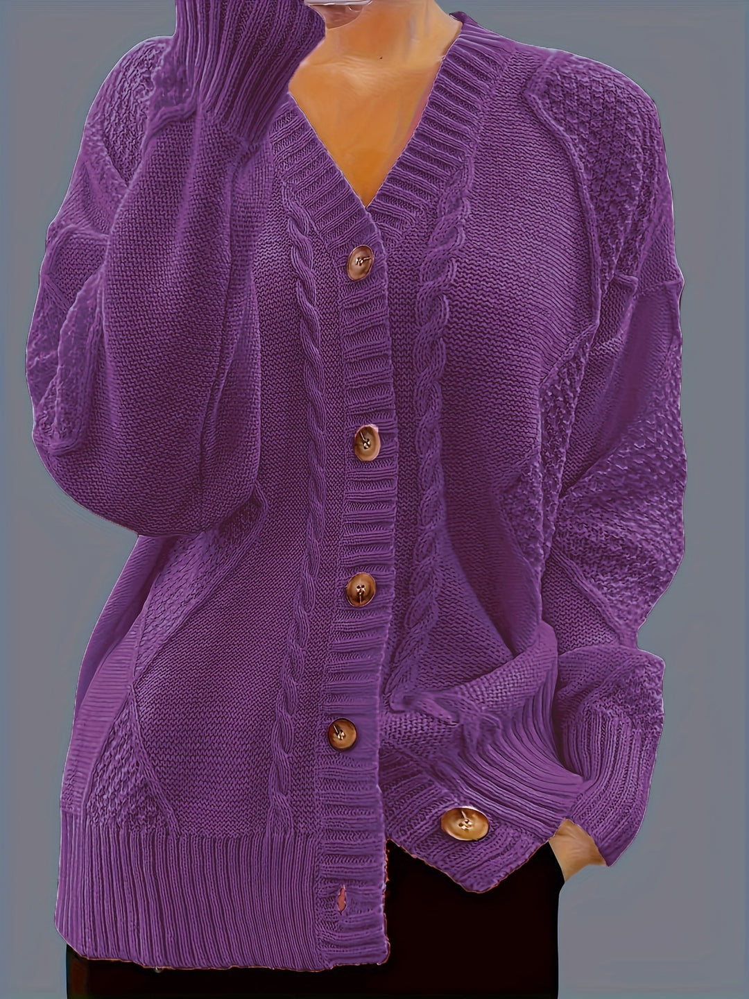 Women's Chunky Cable Knit Aran Cardigan 2