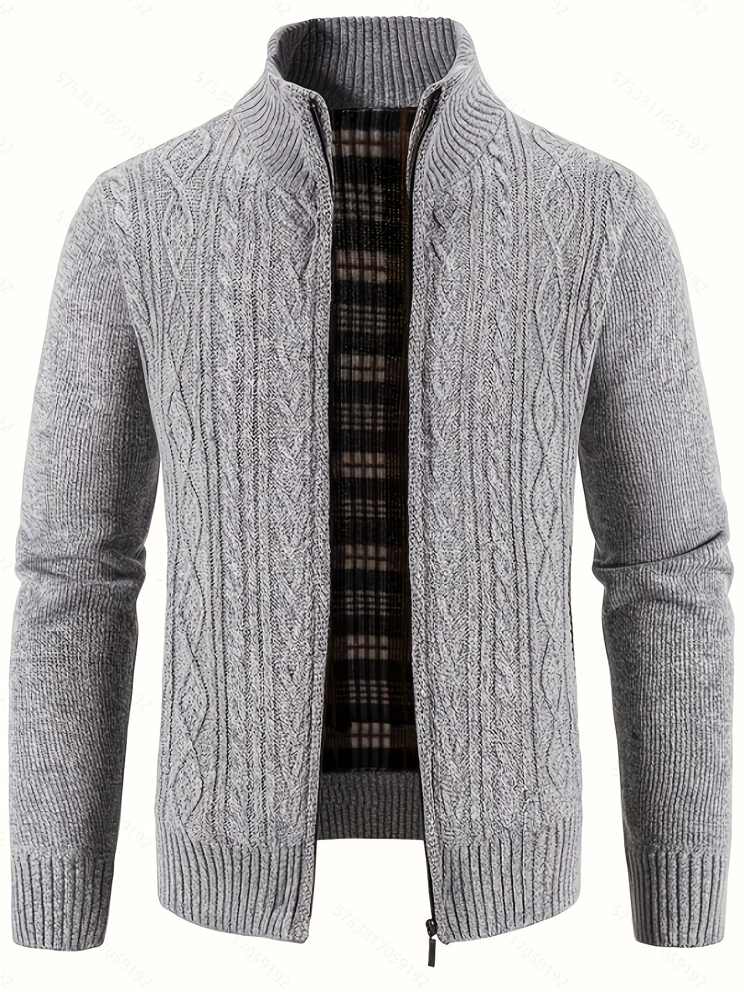 Men's Zip Up Stand Collar Aran Cardigan 7