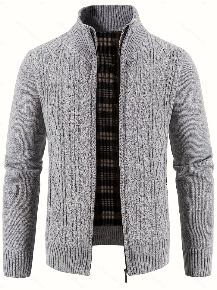 Men's Zip Up Stand Collar Aran Cardigan 7