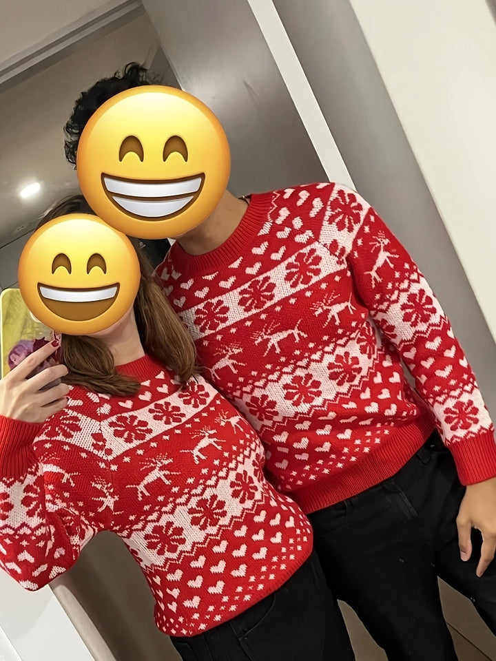 Women's Red Fair Isle Christmas Jumper - Red and White