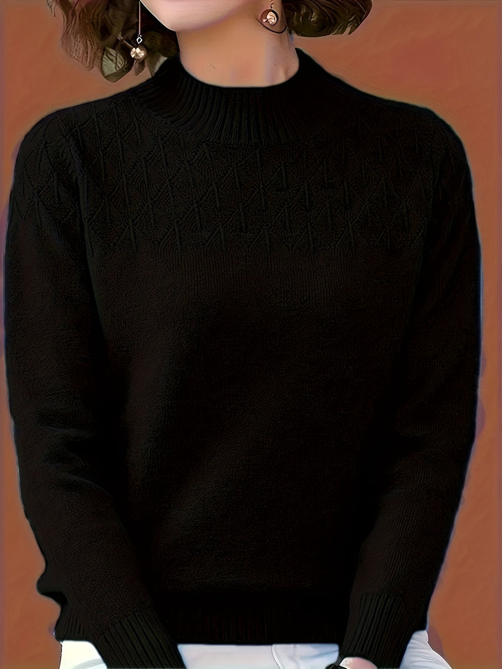 Women's Mock Neck Diamond Knit Aran Jumper 7