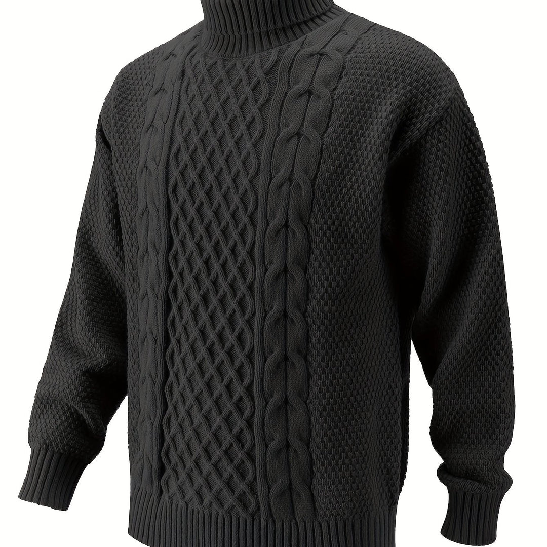 Men's Turtleneck Cable Knit Aran Jumper 16