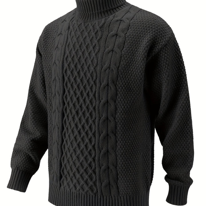 Men's Turtleneck Cable Knit Aran Jumper 16
