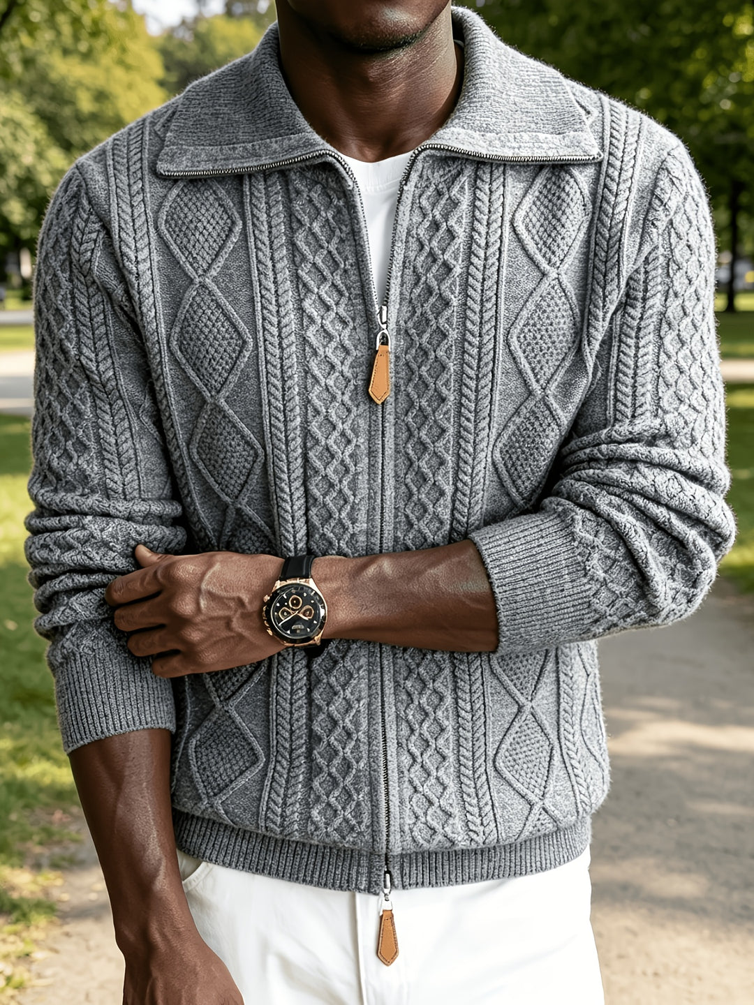 Men's Zip Up Cable Knit Aran Cardigan 4