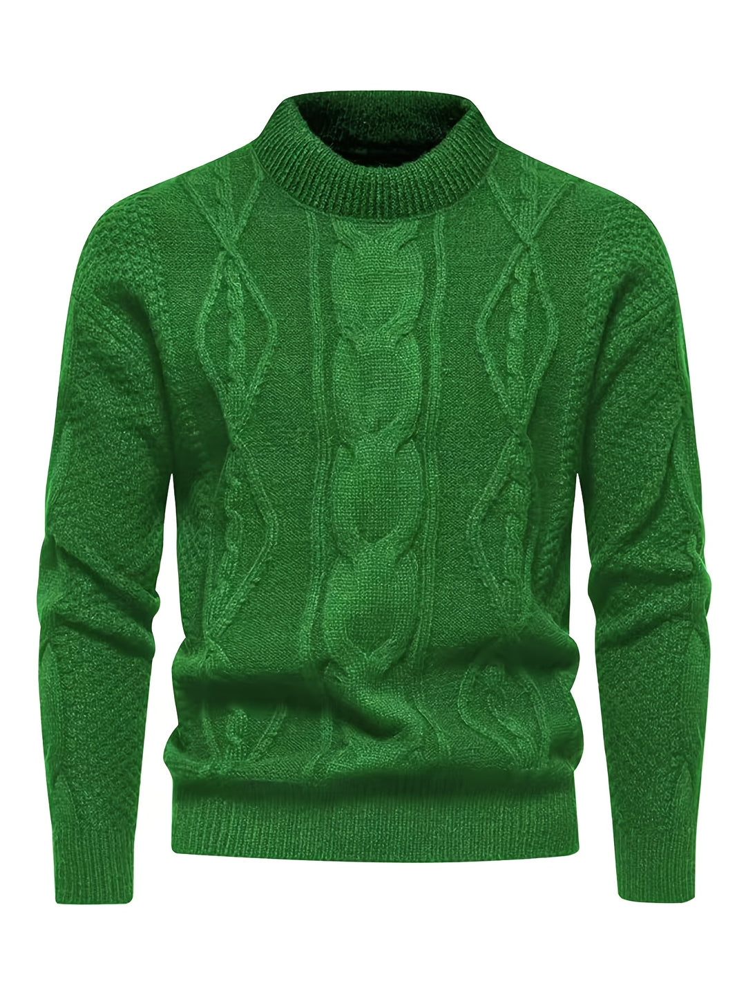 Men's Crew Neck Diamond Cable Knit Aran Jumper 2