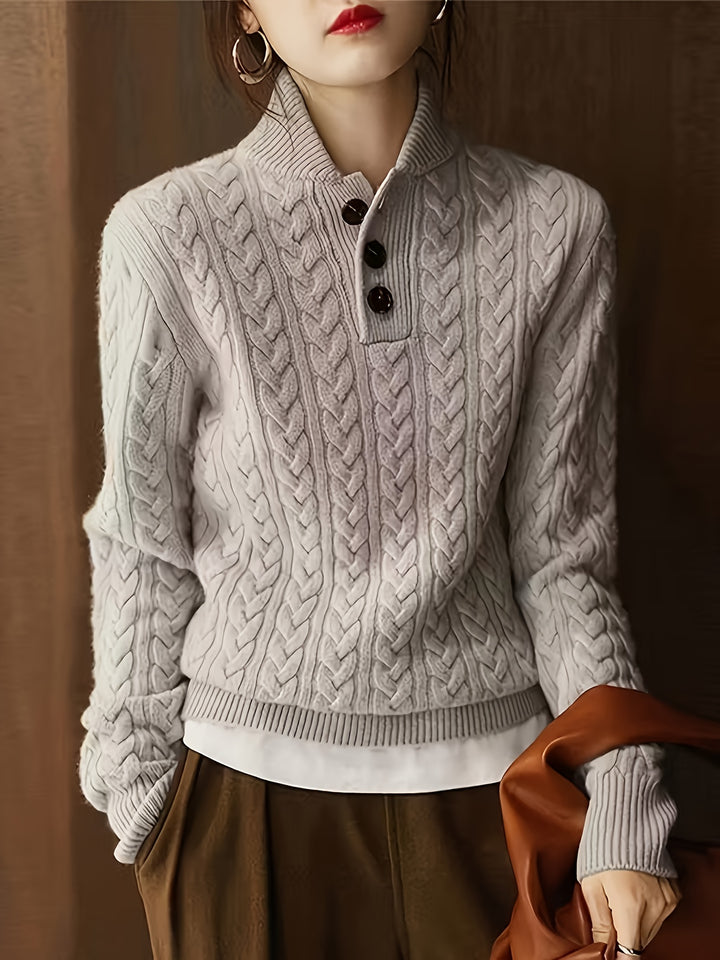 Women's Stand Collar Cable Aran Jumper 1