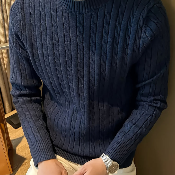 Men's Crew Neck Twisted Cable Aran Jumper 13