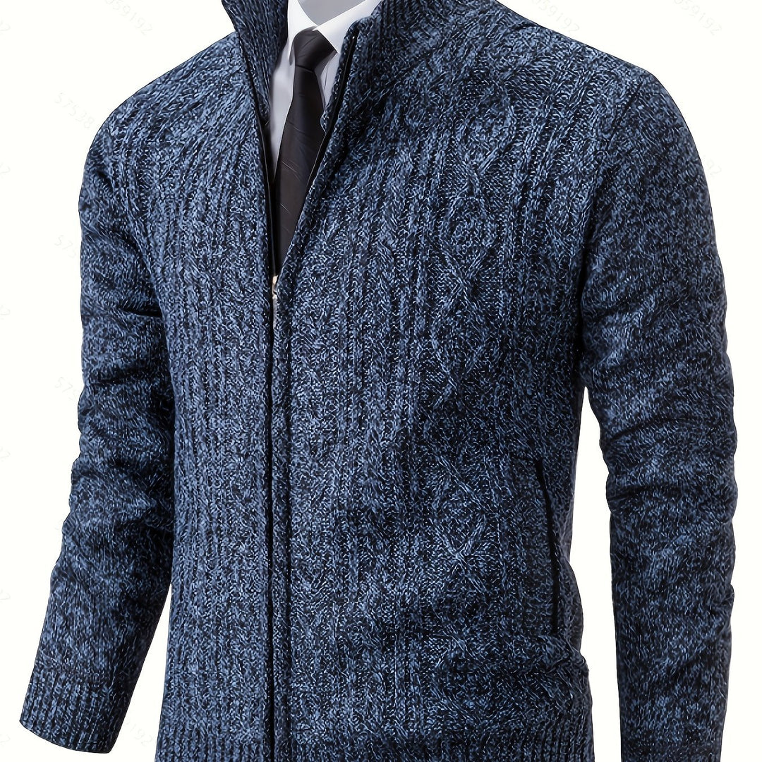 Men's Zip Up Stand Collar Aran Cardigan 12