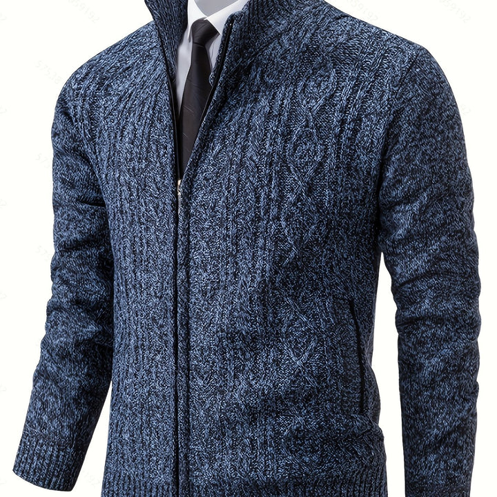 Men's Zip Up Stand Collar Aran Cardigan 12