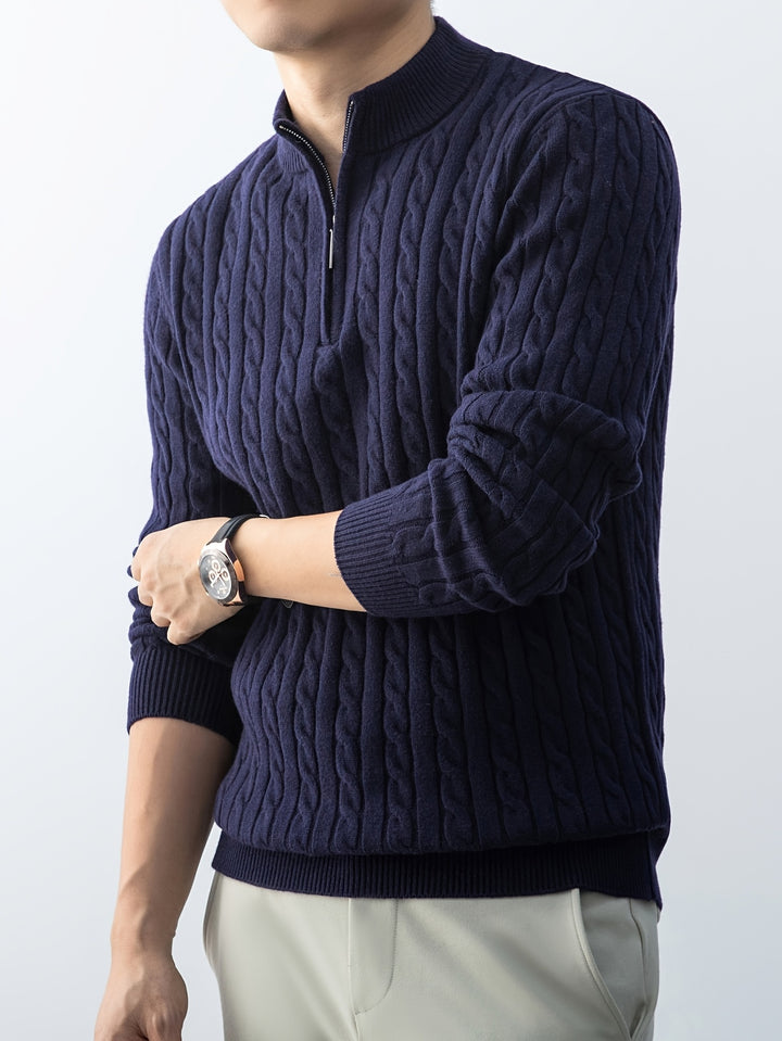 Men's Fleece Lined Quarter Zip Aran Jumper 10