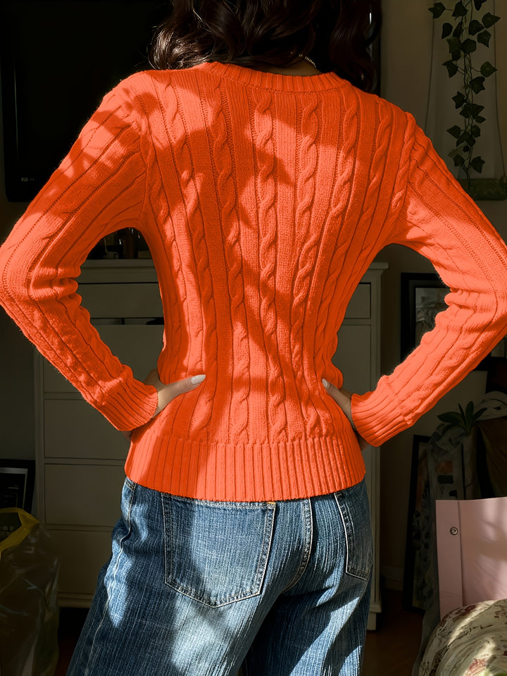 Women's Fitted V Neck Cable Aran Jumper 10