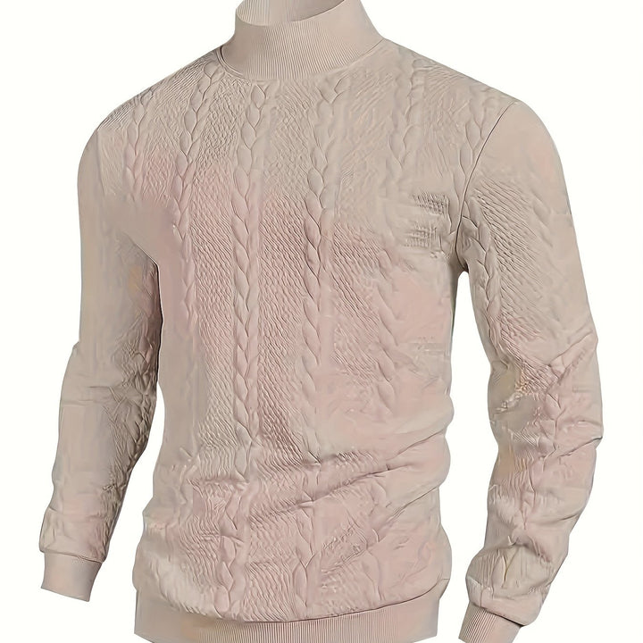 Men's Mock Neck Textured Knit Aran Jumper 13