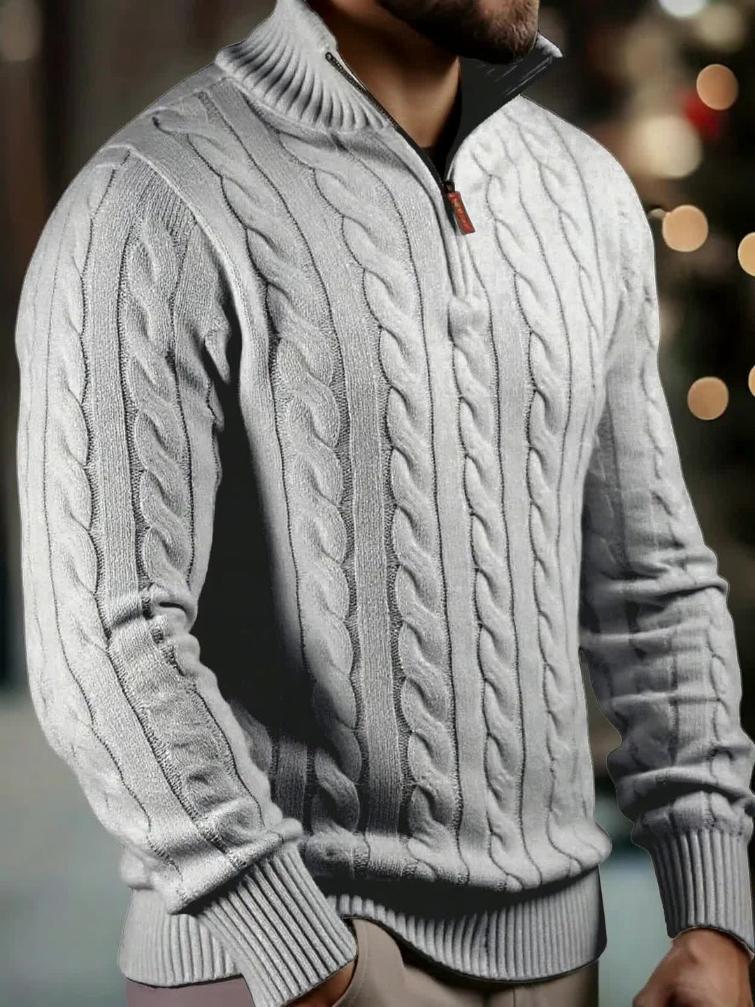 Men's Half Zip Cable Knit Aran Jumper 7