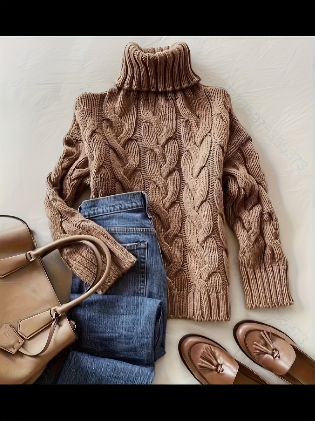 Women's Chunky Turtleneck Cable Aran Jumper 10