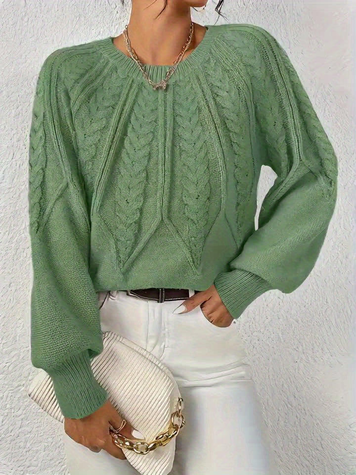 Women's Balloon Sleeve Cable Knit Aran Jumper 11
